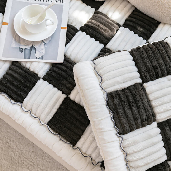 Washable chenille pet mat on a sofa, perfect for dog beds or cat resting areas.
