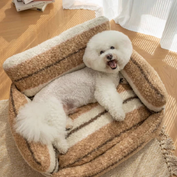 Luxurious pet sofa bed, cozy plush material, provides ultimate comfort for cats.
