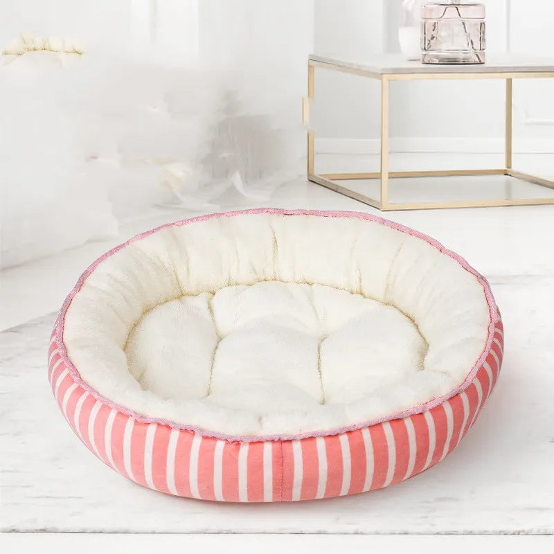 Comfortable polka dot dog bed, black and white design, washable for easy care, pet furniture