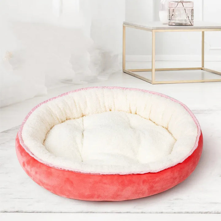 Stylish polka dot dog bed, soft and plush, comfortable pet furniture, black/white design