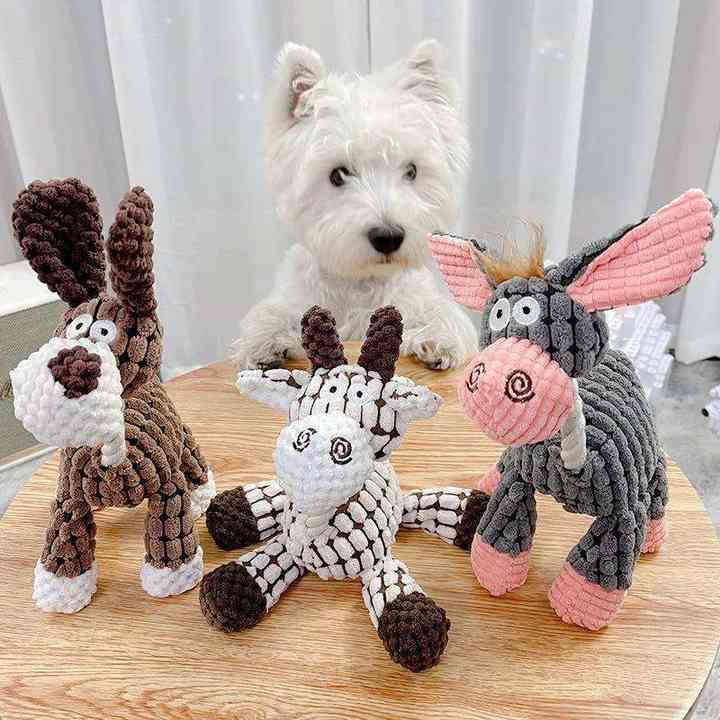 Plush dog chew toy with durable rope for interactive playtime and dental health.