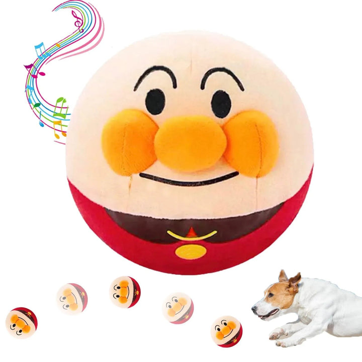 Bouncing plush dog toy with integrated sound, perfect for interactive and stimulating play.