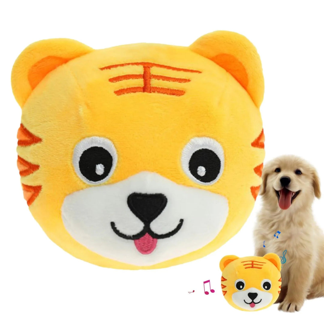 Interactive bouncing dog toy with built-in sound, durable plush material, animal design.