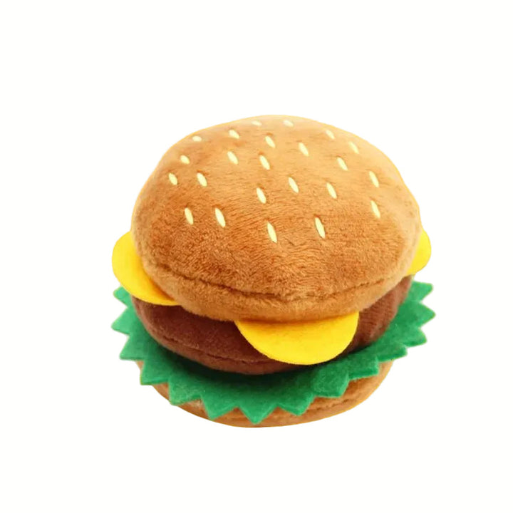 Indoor pet play: plush french fry toy, soft on gums with an enticing squeak