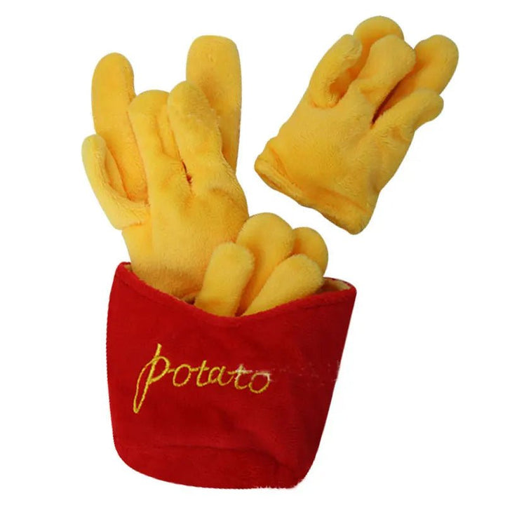 Fun fast food themed plush pet toy set: burger, fries, and hot dog