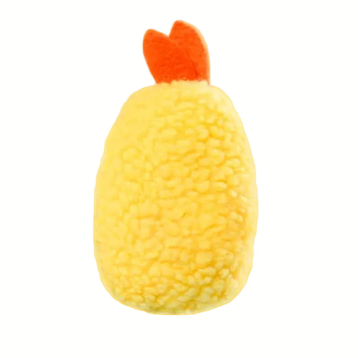 Close-up of a plush cheeseburger dog toy, highlighting its detailed design