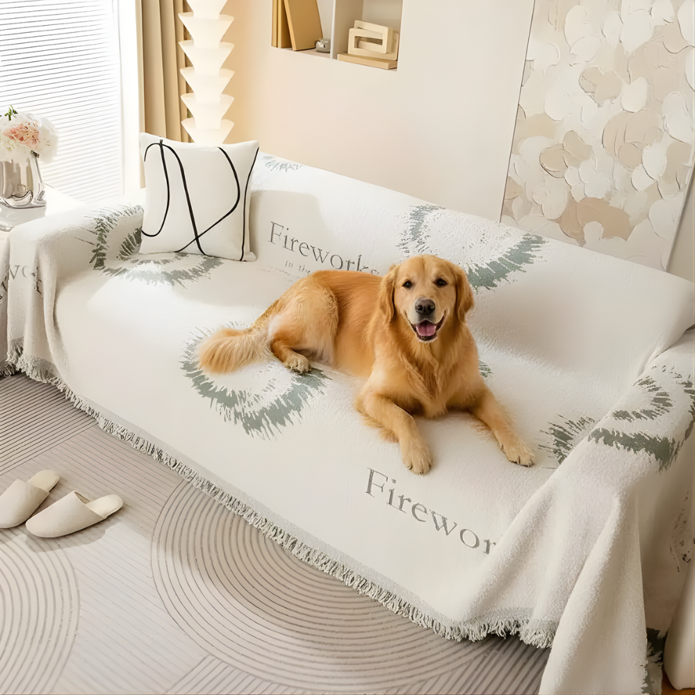 New4 fireworks pattern plush sofa cover, reversible and pet-friendly yarn furniture protector
