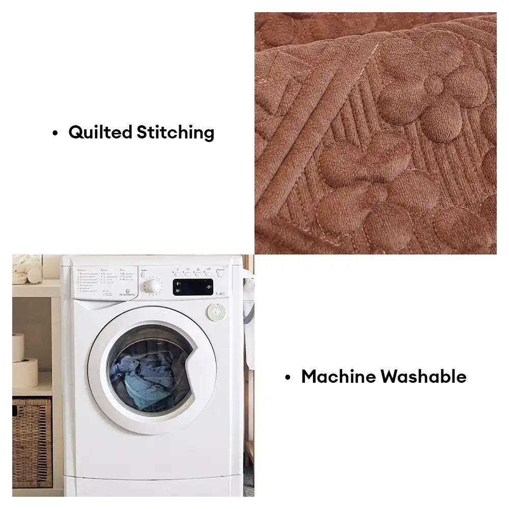Geometric plush couch protector, embossed texture, non-slip, ideal for pet owners.