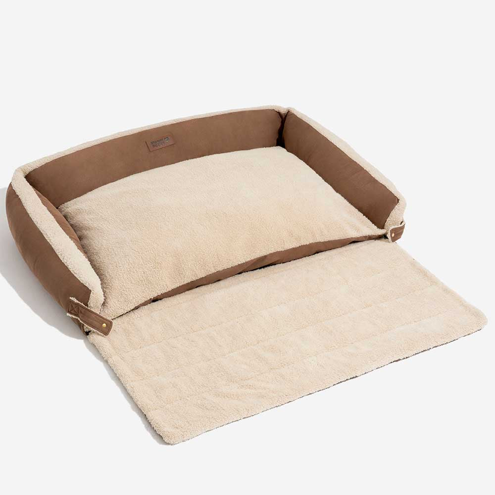 Calming dog bed with ergonomic design, promoting ultimate pet comfort and sleep