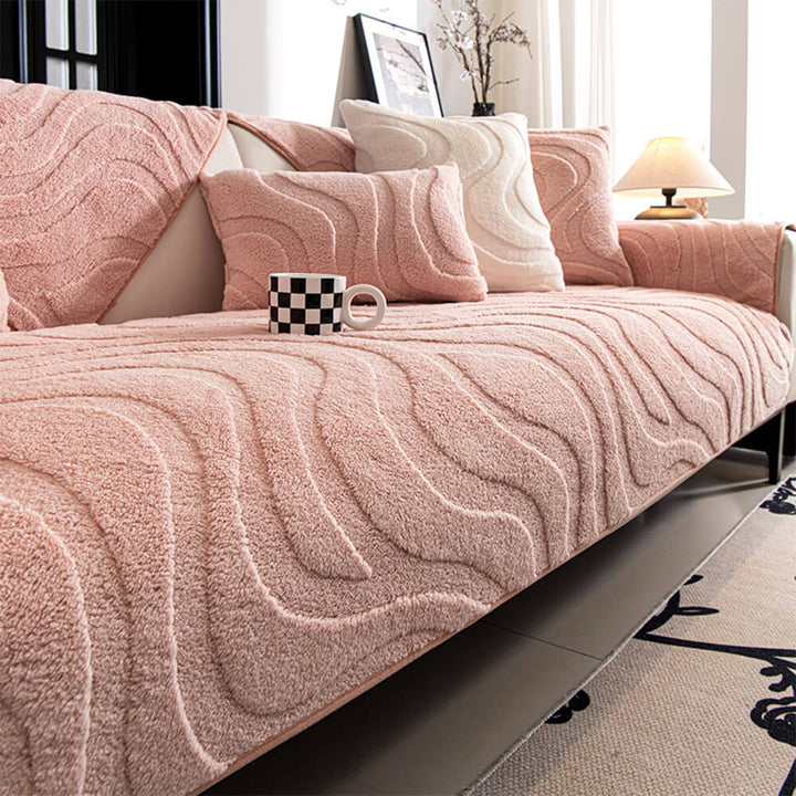 Non-slip plush jacquard sofa cover, a practical and chic home decor item.