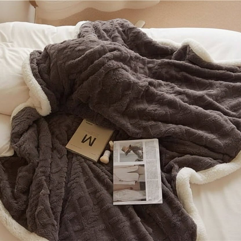 Reversible lambswool blanket. Plush, warm, cozy throw for ultimate bedroom comfort & home decor.