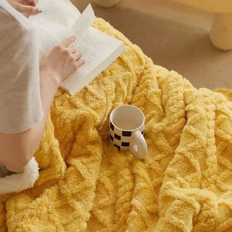 Winter warm lambswool blanket. Cozy microfiber flannel throw for plush bedroom comfort & home decor.