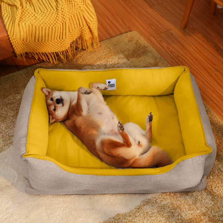 Warm plush square bread dog bed, offering soft comfort for any small pet.