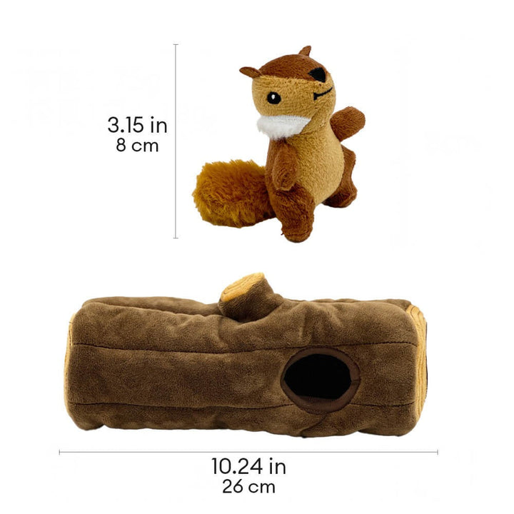 Complete set: interactive plush tree trunk dog toy with three squeaky squirrels, ideal for pet mental stimulation