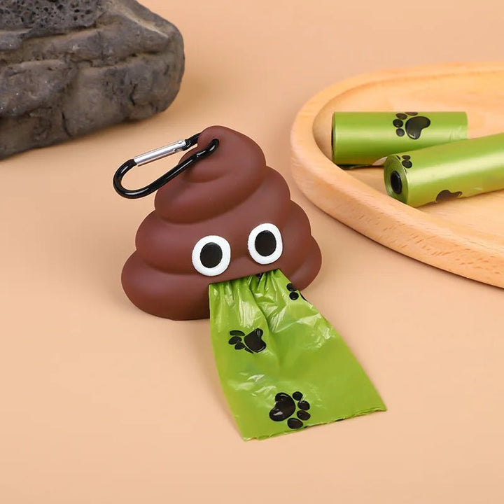 Compact pet waste bag dispenser, black, attaches to leash for convenient dog walking