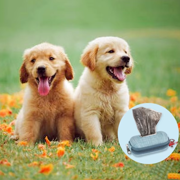Portable dog waste bag dispenser in black, perfect for clean outdoor dog walks and pet hygiene.