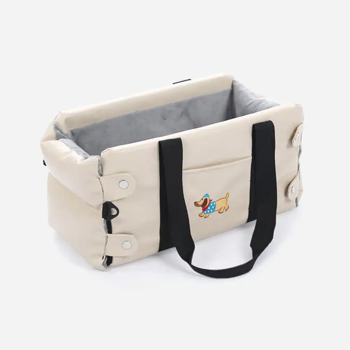 Stylish faux leather waterproof dog car seat and travel carrier for small pets