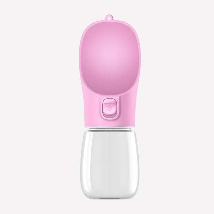 Outdoor dog gear: travel water bottle with push-button release, cup for easy drinking, grey pet supplies