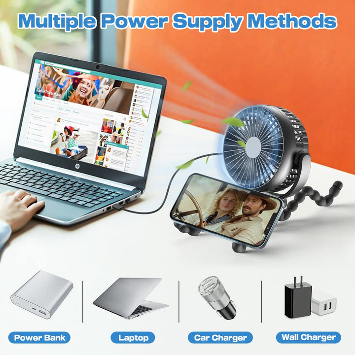 Compact travel fan, perfect for personal cooling. Fits easily in bags for journeys.