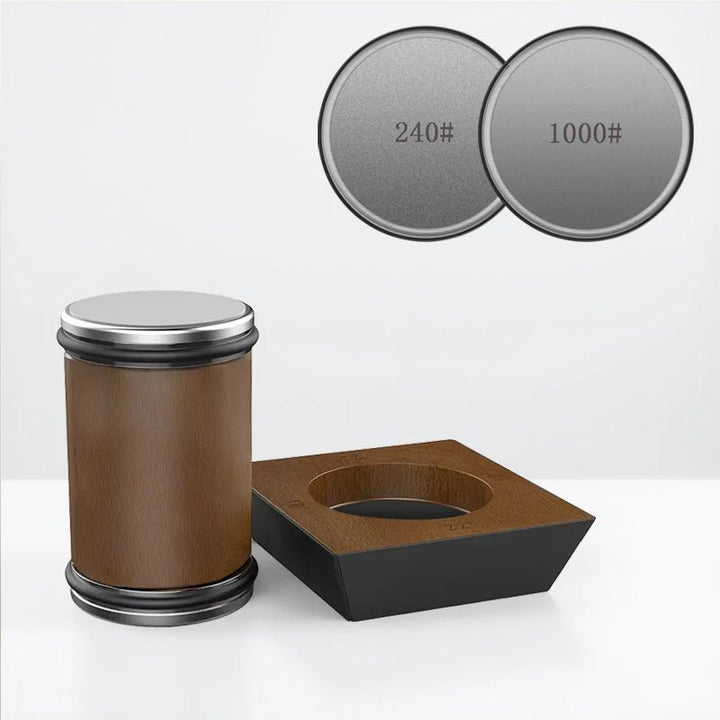 Kitchen knife sharpener with diamond grinder for precise edge restoration and long-lasting sharpness.