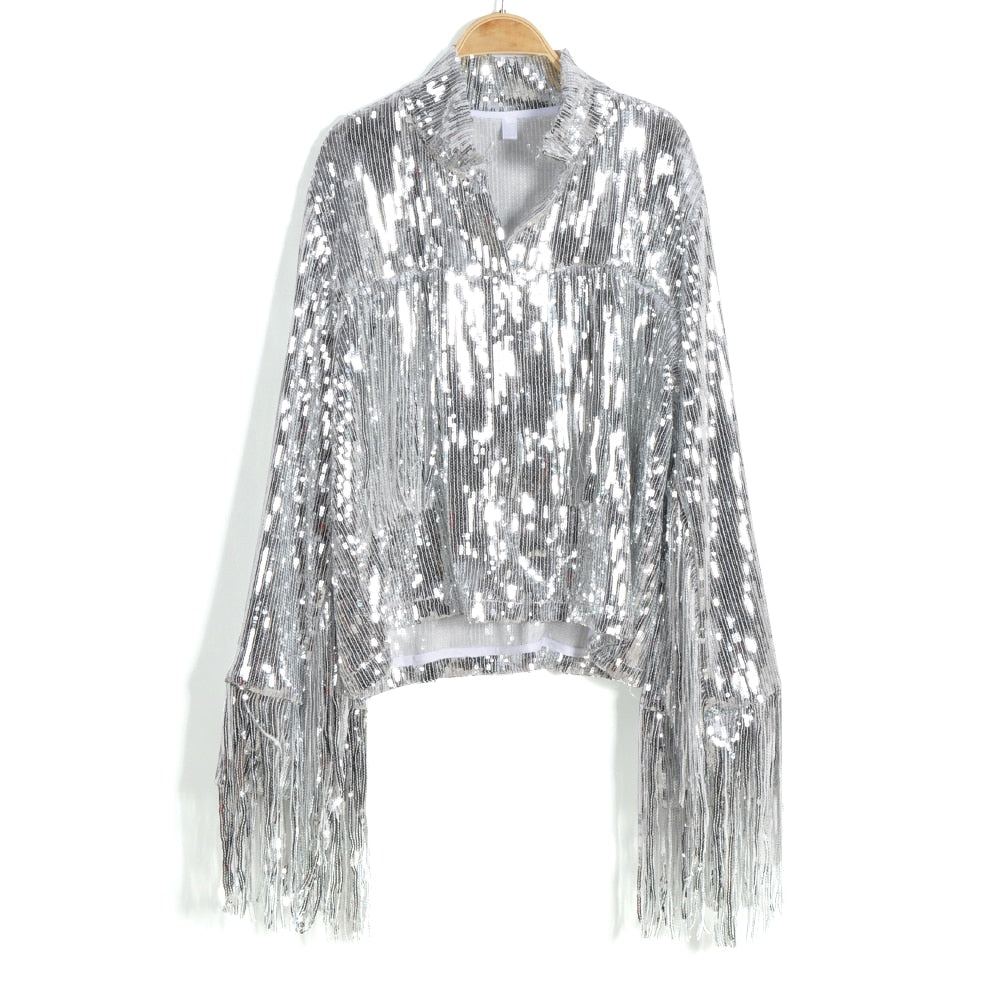 Women's dazzling retro reflective jacket, perfect for unique night out fashion.