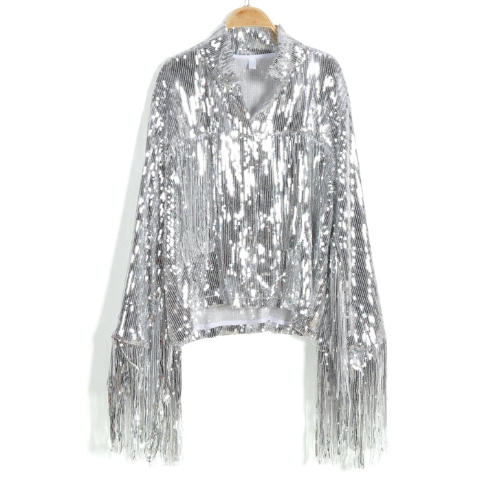 Women's dazzling retro reflective jacket, perfect for unique night out fashion.