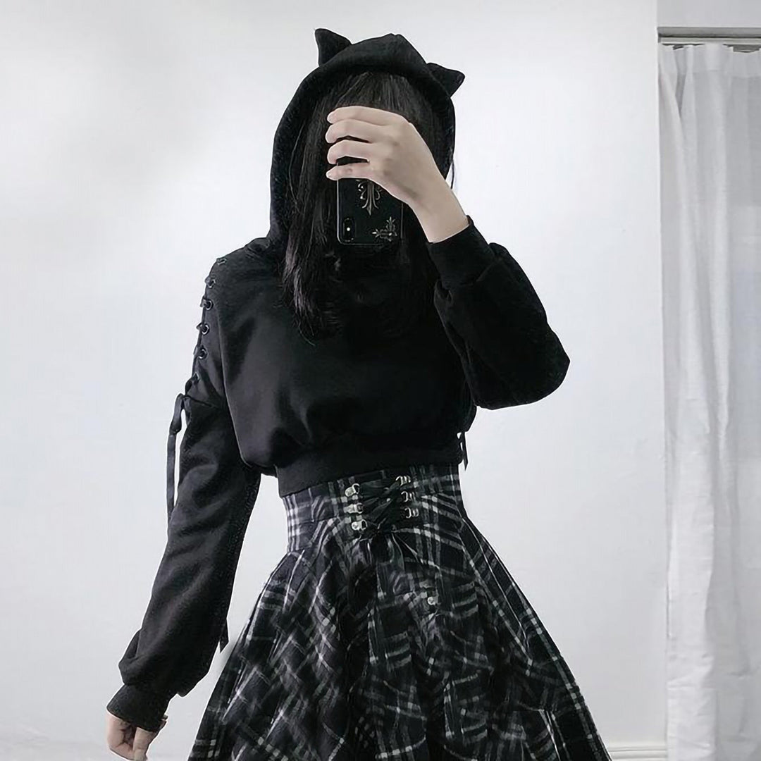 Cozy women's cat ear hoodie, a comfortable & playful pullover top for cute fashion, casual wear, and unique everyday style.