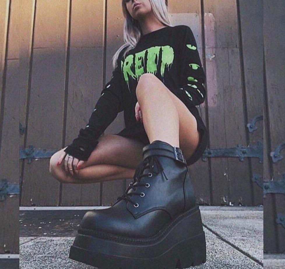 Alternative women's Adora platform combat boots, perfect for gothic fashion with chunky heels.