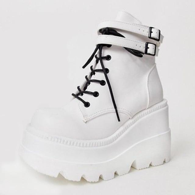 Chunky heel Adora platform ankle boots for women. Durable & stylish footwear for gothic or combat boot trends.