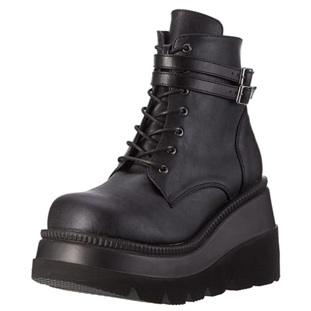 Front detail of Women's Adora platform ankle boots, showcasing the chunky heel & sturdy platform design.