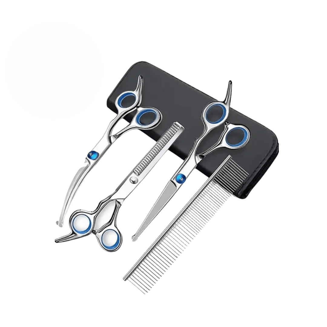 Ergonomic stainless steel pet grooming scissors with rounded tips for dog and cat care safety