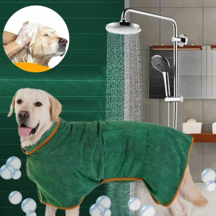 Soft quick-dry pet coat for dogs, grey microfiber, ideal for post-bath grooming
