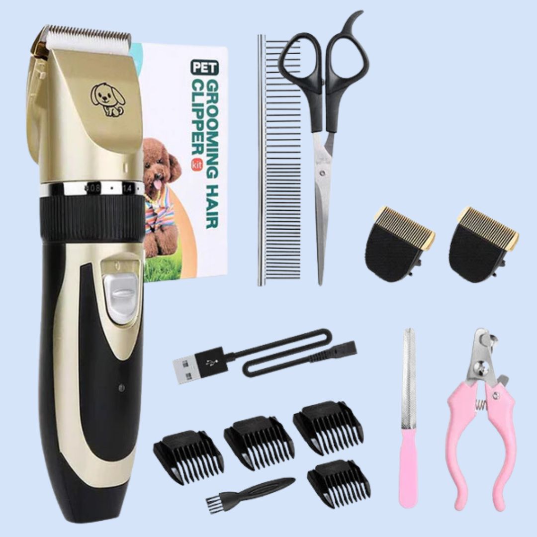 Quiet pet hair clipper with adjustable ceramic blades for dog and cat grooming, low vibration design