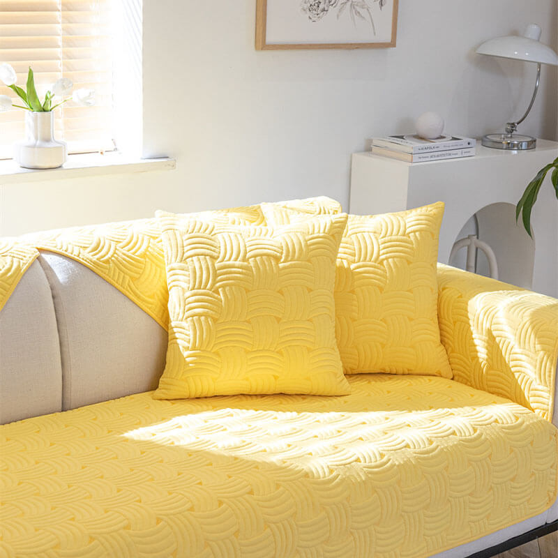 Sectional couch cover, quilted cotton, pet-friendly and easy care home decor