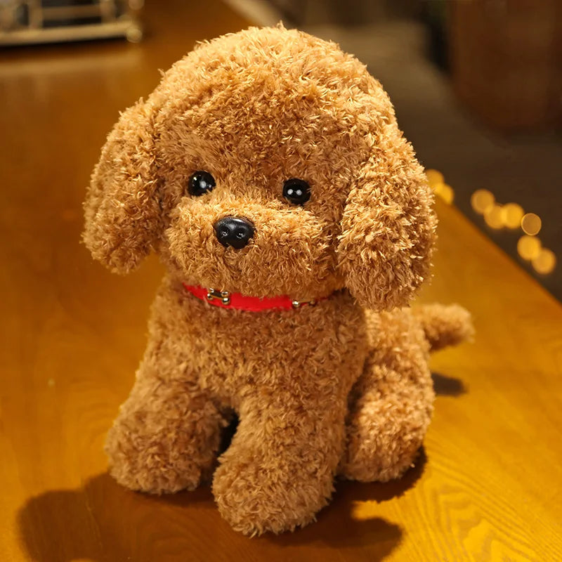 Group of assorted realistic plush dog toys, soft cuddly stuffed animals, great for kids' collection