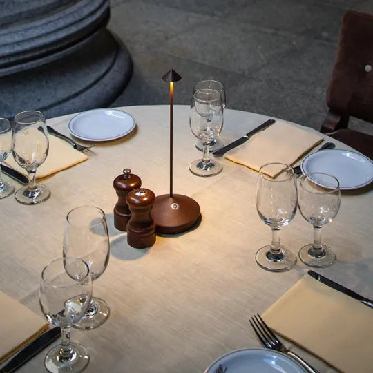 Cordless LED accent lamp, portable & rechargeable, enhances home decor & outdoor areas.
