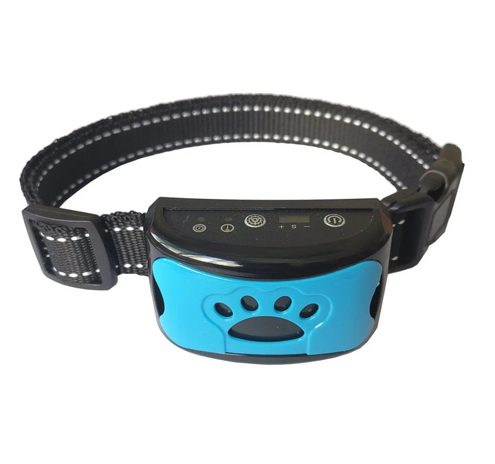Close-up of a vibratos bark collar, a rechargeable dog accessory for improved pet behavior.