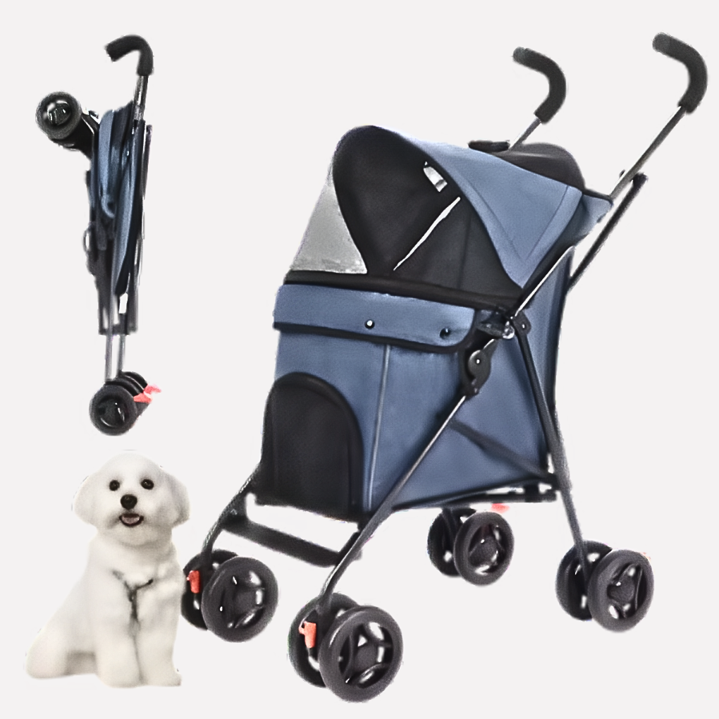 Compact black pet stroller, foldable dog & cat buggy for easy travel, pet outdoor comfort.