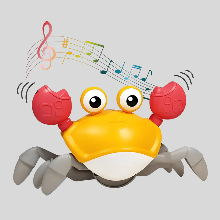 Soft plush crab-shaped squeaky dog toy with crinkle texture. Engaging pet toy for playful dogs & puppies.