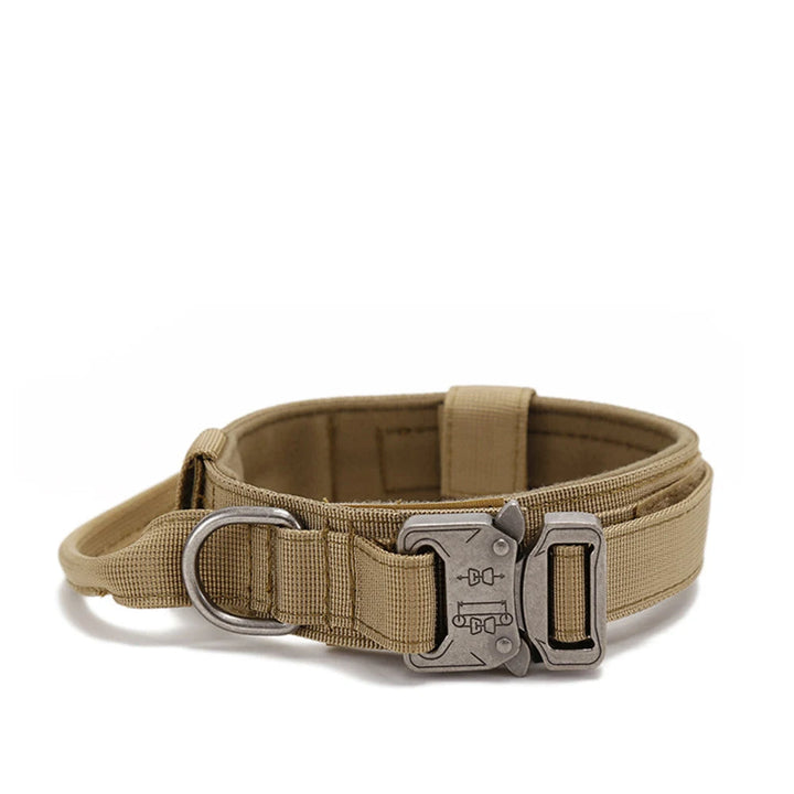 Green tactical large dog collar with quick-release buckle, reflective for outdoor safety