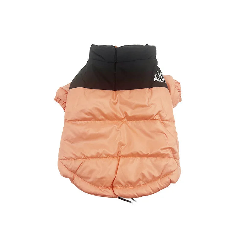 Soft dog coat in camouflage print, waterproof and windproof for cold weather dog adventures.