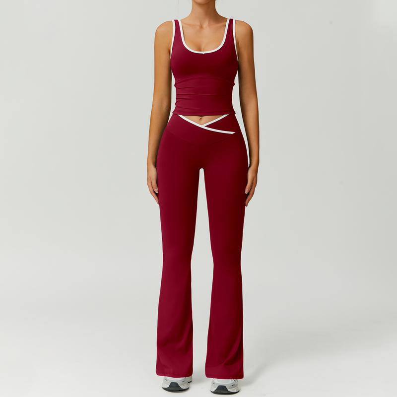 Women's two-piece activewear set: sculpting capri leggings & sports bra for fitness & gym workouts.