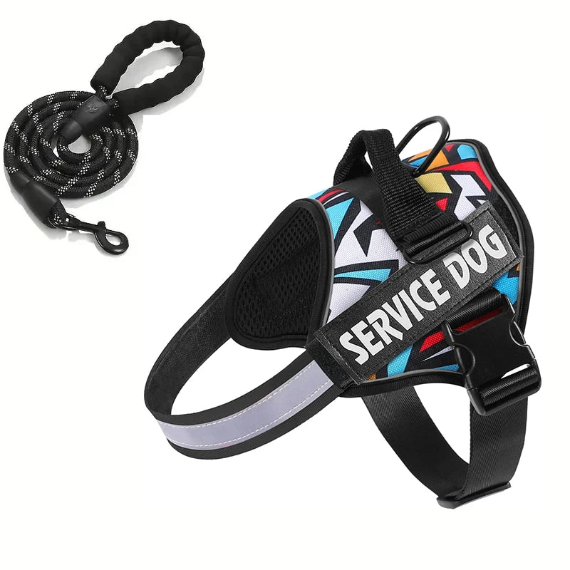 Dog accessory: Reflective service dog vest harness with easy-clip leash