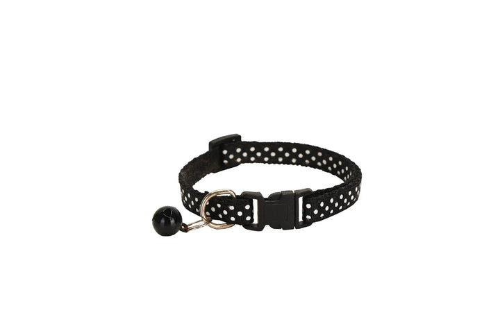 Reflective polka dot pet collar for dog/cat, adjustable, black with white dots, for safety