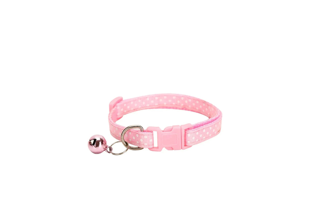 Small pet safety collar, adjustable with reflective polka dot pattern, black/white design