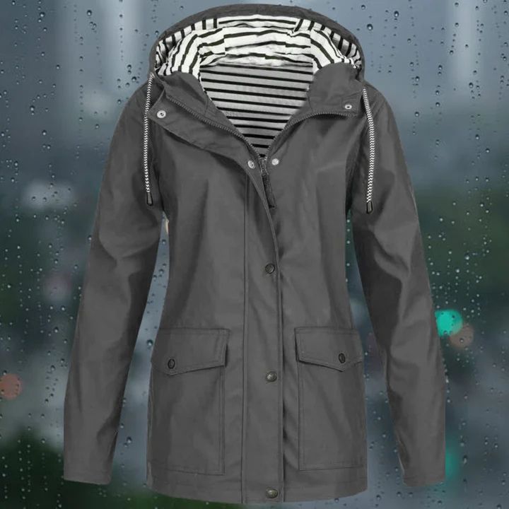 "Regenfeste Damen-Windjacke, leicht, stilvolles Design, atmungsaktives Futter, verstellbare Kapuze, ideal für Outdoor"