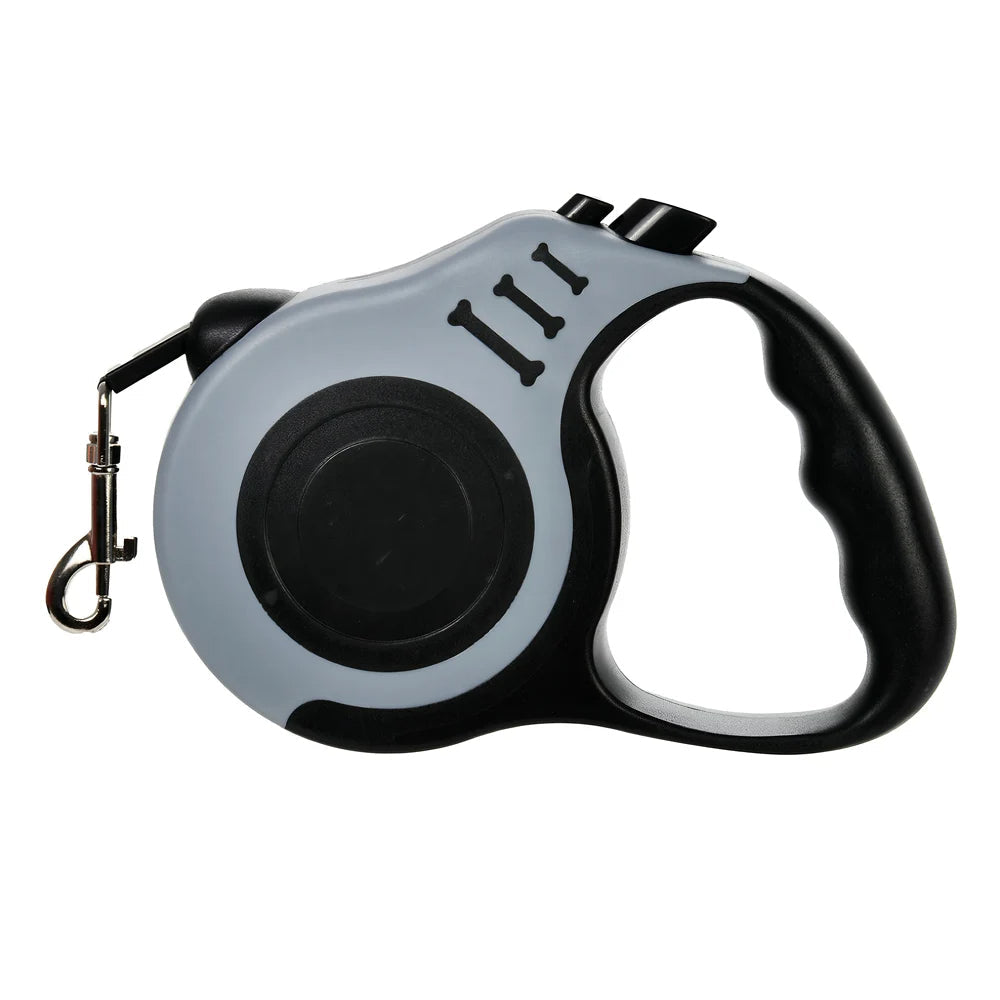 Professional shot of a retractable dog leash, highlighting its ergonomic handle for control
