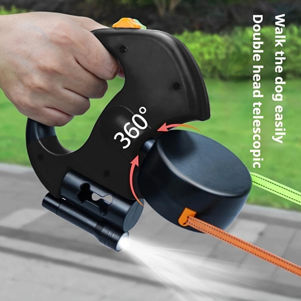 Retractable dual dog leash with LED light for walking two dogs safely at night