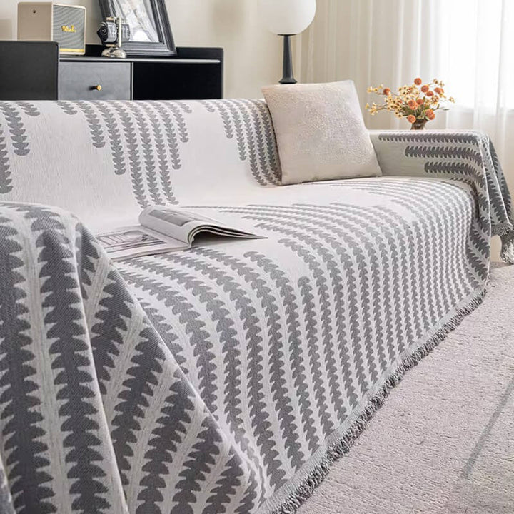 Detail shot of the double-sided feature of the chenille sofa cover, highlighting its versatile and durable anti-scratch design.