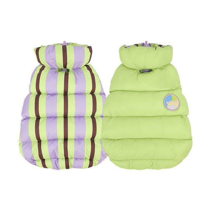 Reversible lightweight pet jacket for dogs & cats, blue and red sides, washable dog coat
